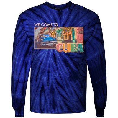 Vintage Welcome To Cuba Travel Poster Banner Tie-Dye Long Sleeve Shirt