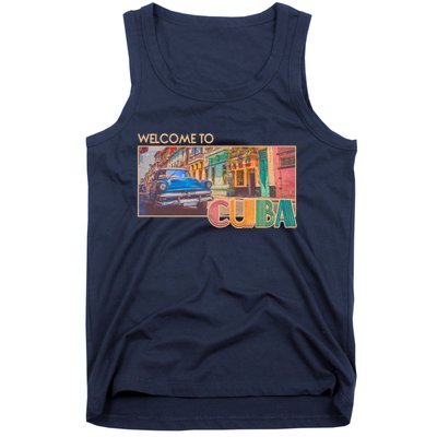 Vintage Welcome To Cuba Travel Poster Banner Tank Top