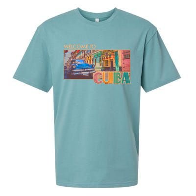 Vintage Welcome To Cuba Travel Poster Banner Sueded Cloud Jersey T-Shirt