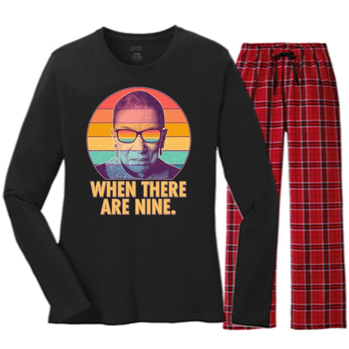 Vintage When There Are Nine Ruth Bader Ginsburg Tribute Women's Long Sleeve Flannel Pajama Set 