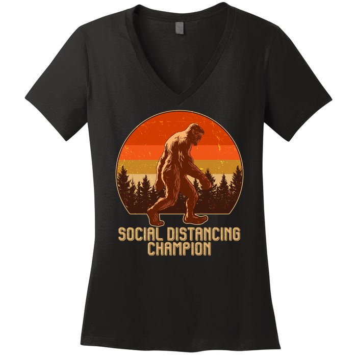 Vintage Wilderness Sunset Sasquatch Social Distancing Champion  Women's V-Neck T-Shirt