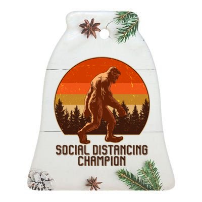 Vintage Wilderness Sunset Sasquatch Social Distancing Champion  Ceramic Bell Ornament