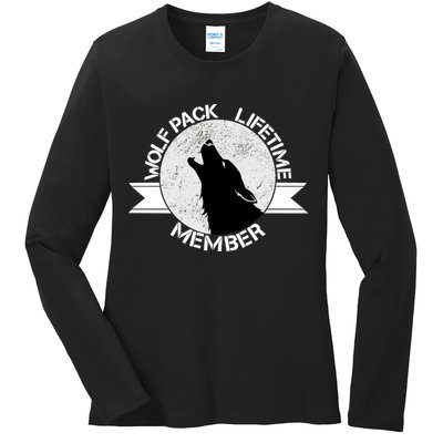 Vintage Wolf Pack Lifetime Member Emblem Ladies Long Sleeve Shirt