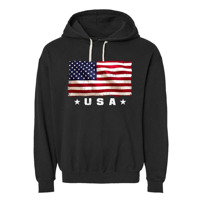 Vintage Worn USA Flag Garment-Dyed Fleece Hoodie