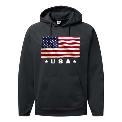 Vintage Worn USA Flag Performance Fleece Hoodie