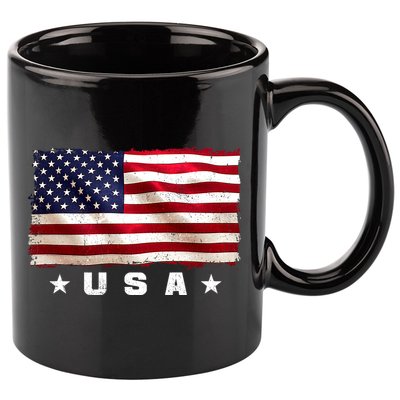 Vintage Worn USA Flag 11oz C Handle Ceramic Mug