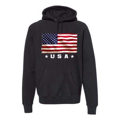 Vintage Worn USA Flag Premium Hoodie