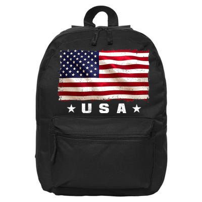 Vintage Worn USA Flag 16 in Basic Backpack