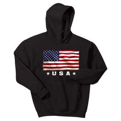 Vintage Worn USA Flag Kids Hoodie