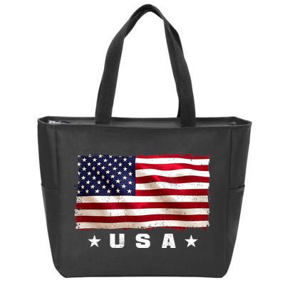 Vintage Worn USA Flag Zip Tote Bag