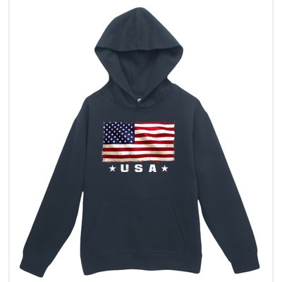 Vintage Worn USA Flag Urban Pullover Hoodie