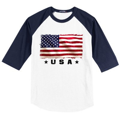 Vintage Worn USA Flag Baseball Sleeve Shirt