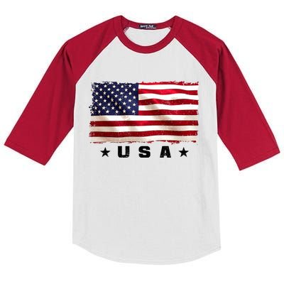 Vintage Worn USA Flag Kids Colorblock Raglan Jersey