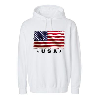 Vintage Worn USA Flag Garment-Dyed Fleece Hoodie