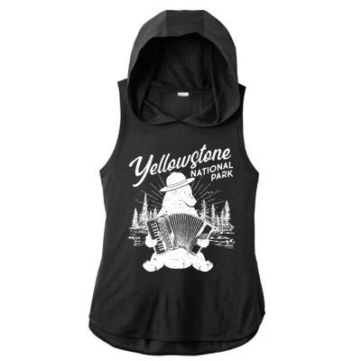 Vintage Yellowstone National Park Ranger Bear Ladies PosiCharge Tri-Blend Wicking Draft Hoodie Tank