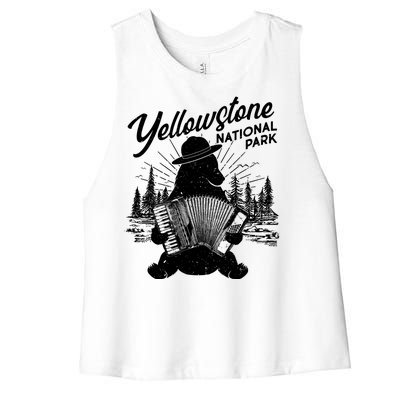 Vintage Yellowstone National Park Ranger Bear Women's Racerback Cropped Tank