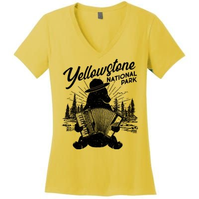 Vintage Yellowstone National Park Ranger Bear Women's V-Neck T-Shirt