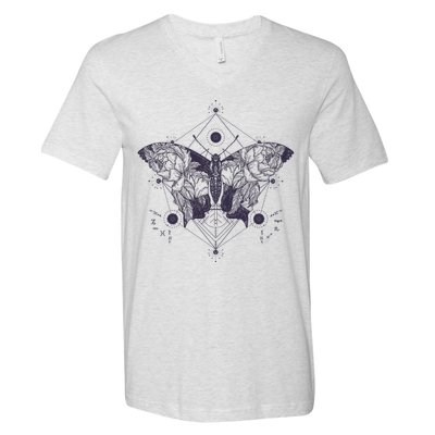 Vintage Zodiac Floral Moth Butterfly V-Neck T-Shirt