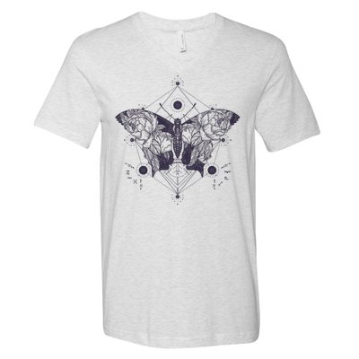 Vintage Zodiac Floral Moth Butterfly V-Neck T-Shirt