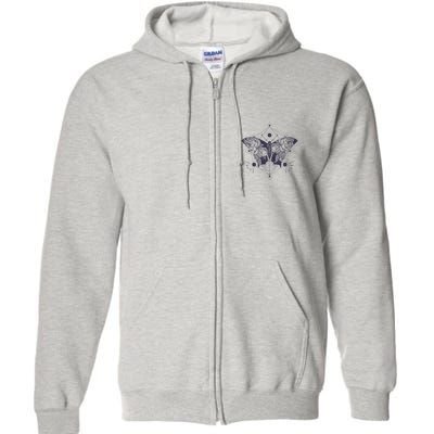 Vintage Zodiac Floral Moth Butterfly Full Zip Hoodie