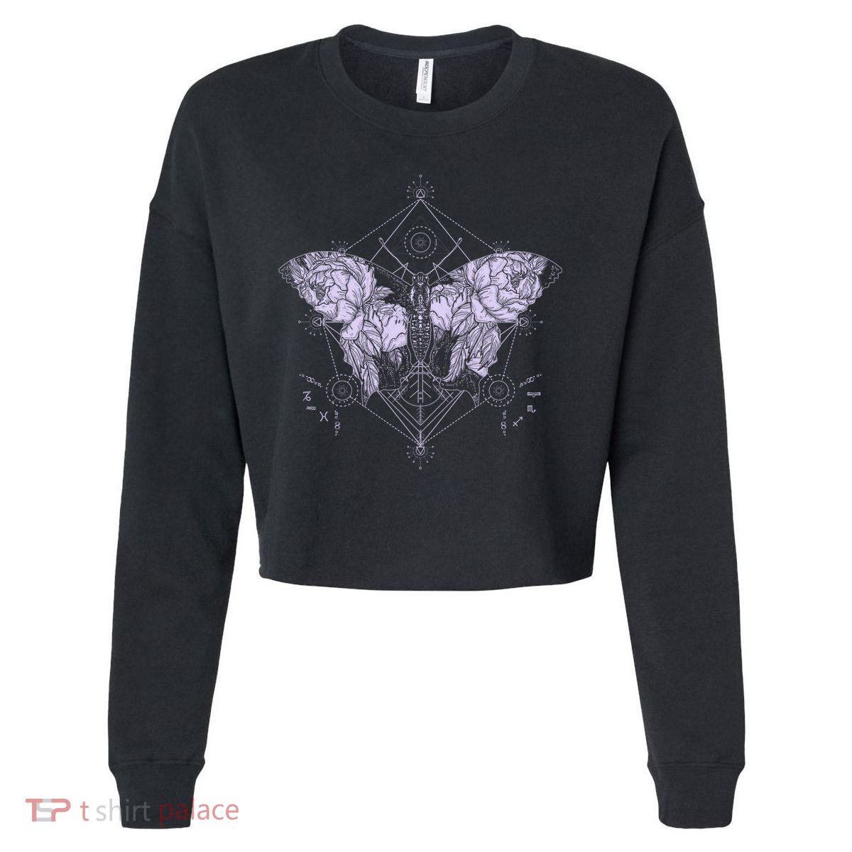 Vintage Zodiac Floral Moth Butterfly Cropped Pullover Crew