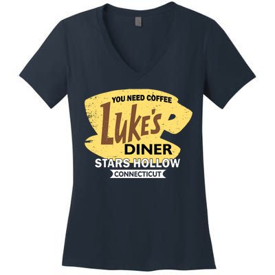 Vintge Luke's Diner Stars Hollow Connecticut Women's V-Neck T-Shirt