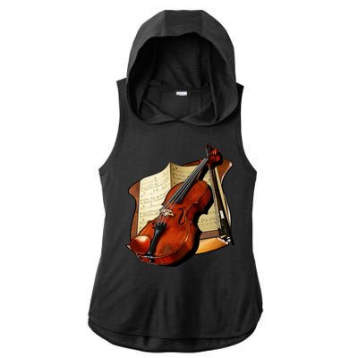 Violin and Sheet Music Ladies PosiCharge Tri-Blend Wicking Draft Hoodie Tank