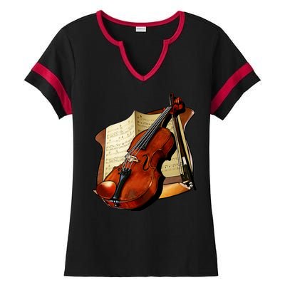 Violin and Sheet Music Ladies Halftime Notch Neck Tee