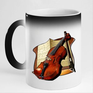 Violin and Sheet Music 11oz Black Color Changing Mug