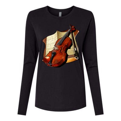 Violin and Sheet Music Womens Cotton Relaxed Long Sleeve T-Shirt