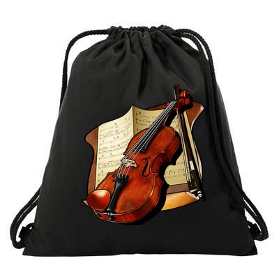Violin and Sheet Music Drawstring Bag