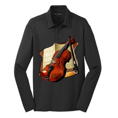 Violin and Sheet Music Silk Touch Performance Long Sleeve Polo