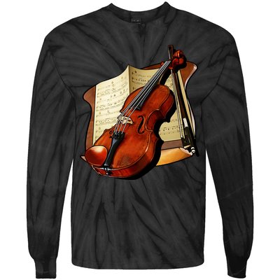Violin and Sheet Music Tie-Dye Long Sleeve Shirt
