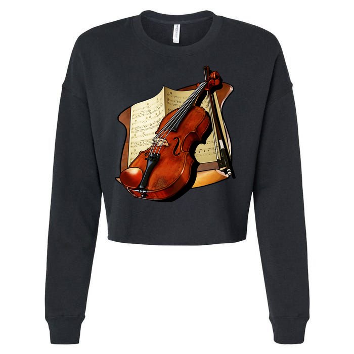Violin and Sheet Music Cropped Pullover Crew