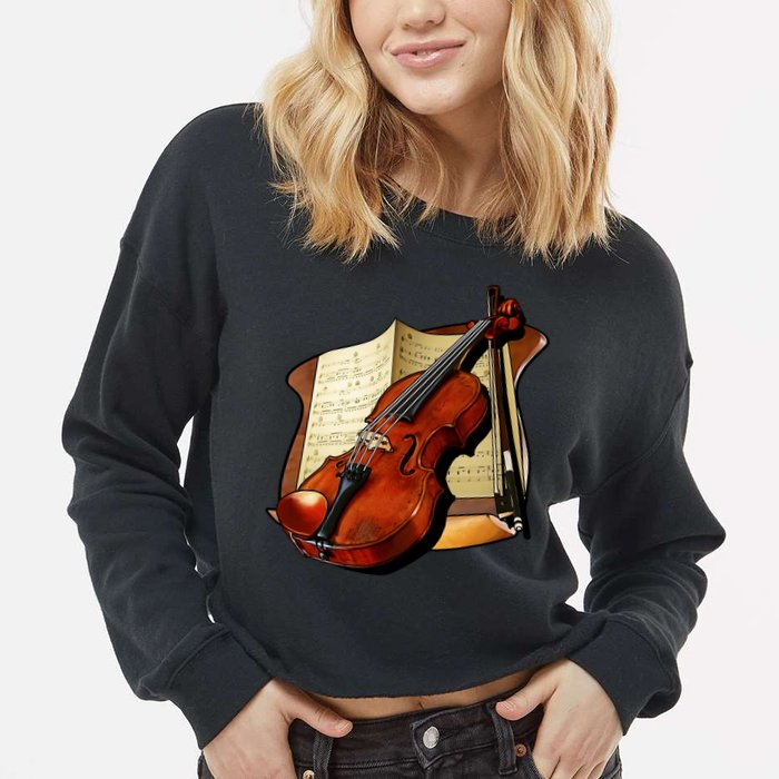 Violin and Sheet Music Cropped Pullover Crew