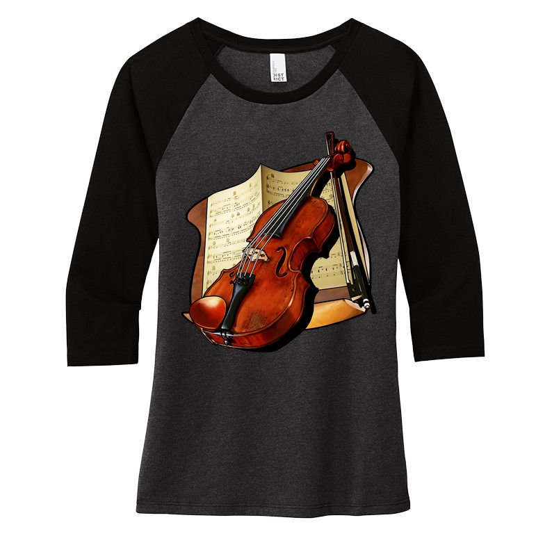 Violin and Sheet Music Women's Tri-Blend 3/4-Sleeve Raglan Shirt