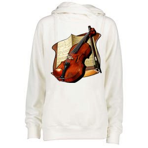 Violin and Sheet Music Womens Funnel Neck Pullover Hood