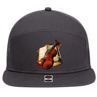 Violin and Sheet Music 7 Panel Mesh Trucker Snapback Hat