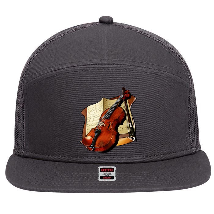 Violin and Sheet Music 7 Panel Mesh Trucker Snapback Hat