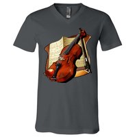 Violin and Sheet Music V-Neck T-Shirt