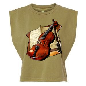 Violin and Sheet Music Garment-Dyed Women's Muscle Tee