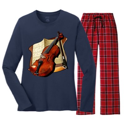 Violin and Sheet Music Women's Long Sleeve Flannel Pajama Set 