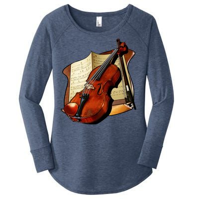 Violin and Sheet Music Women's Perfect Tri Tunic Long Sleeve Shirt