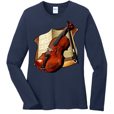 Violin and Sheet Music Ladies Long Sleeve Shirt