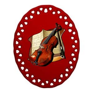 Violin and Sheet Music Ceramic Oval Ornament