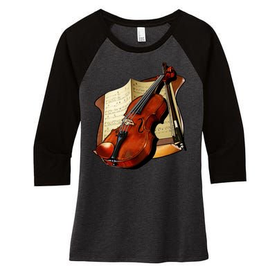 Violin and Sheet Music Women's Tri-Blend 3/4-Sleeve Raglan Shirt