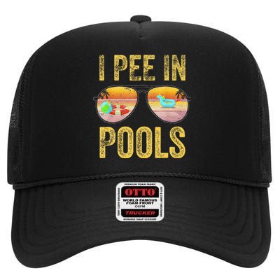 Vintage I Pee In Pools Funny High Crown Mesh Back Trucker Hat