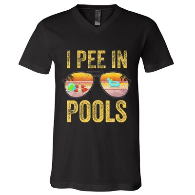 Vintage I Pee In Pools Funny V-Neck T-Shirt