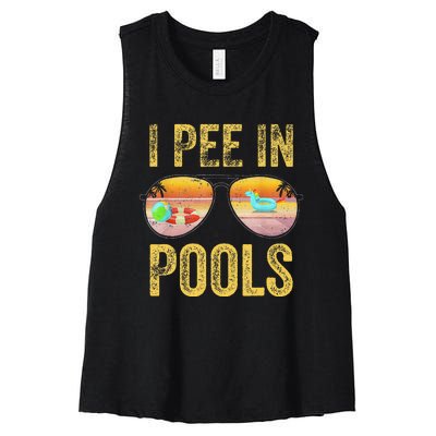 Vintage I Pee In Pools Funny Women's Racerback Cropped Tank