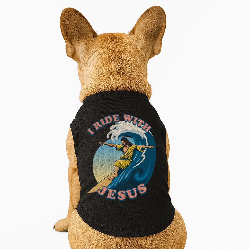 Vintage I Ride With Jesus Surfing Jesus Doggie Tank